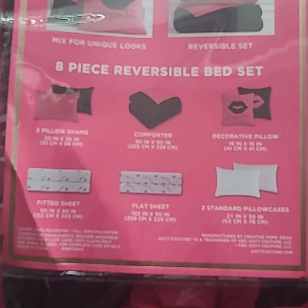 Juicy Couture Pink and Black Reversible Comforter Set - Queen